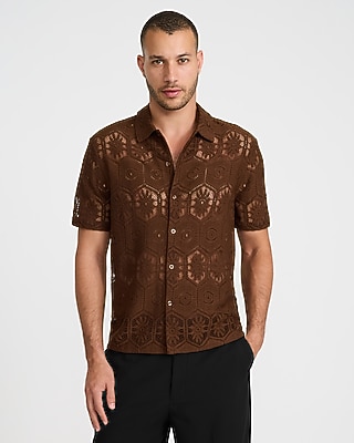 Lace Eyelet Geo Tile Short Sleeve Shirt