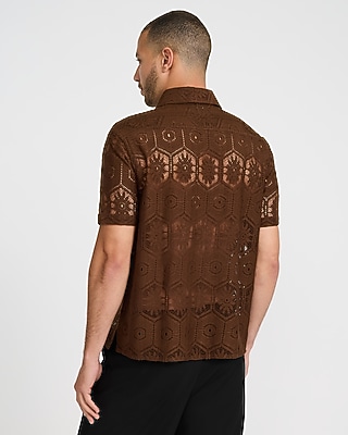 Lace Eyelet Geo Tile Short Sleeve Shirt