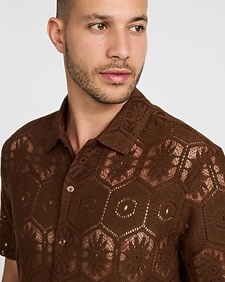 Lace Eyelet Geo Tile Short Sleeve Shirt