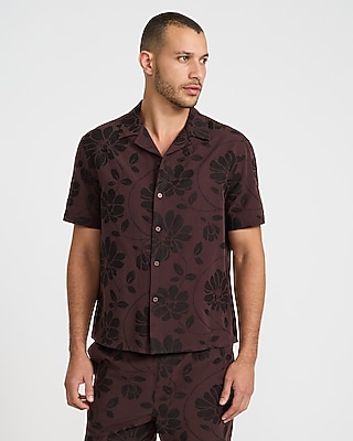Textured Sheer Floral Jacquard Short Sleeve Shirt | Express