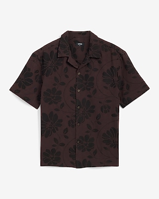 Textured Floral Jacquard Short Sleeve Shirt