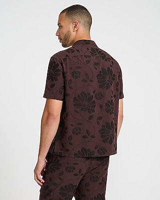 Textured Floral Jacquard Short Sleeve Shirt