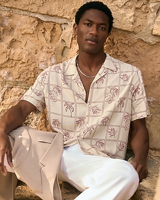 BROCHURE WORKNEL SHIRTS XL サイズ Tropical Patchwork Linen-blend Short Sleeve Shirt | Express