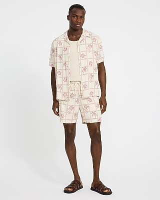 Tropical Patchwork Linen-blend Short Sleeve Shirt | Express