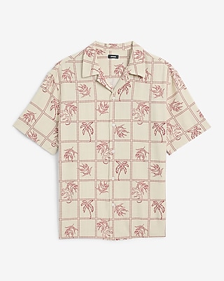Tropical Patchwork Linen-blend Short Sleeve Shirt | Express