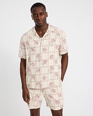 Tropical Patchwork Linen-blend Short Sleeve Shirt | Express