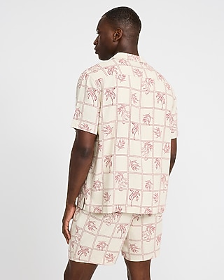 Tropical Patchwork Linen-Blend Short Sleeve Shirt