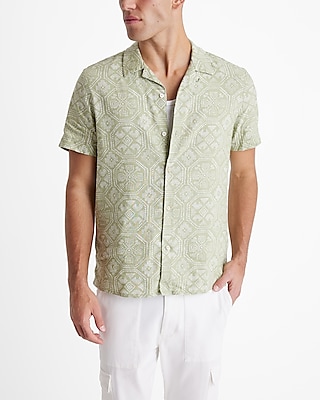 Dot Geo Linen-Blend Short Sleeve Shirt