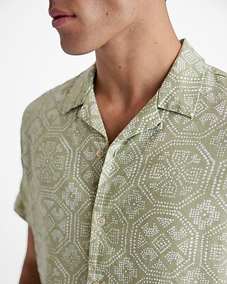 Dot Geo Linen-Blend Short Sleeve Shirt