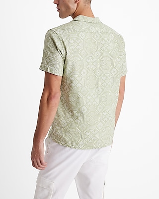 Dot Geo Linen-Blend Short Sleeve Shirt