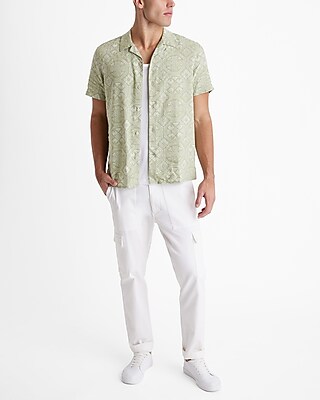 Dot Geo Linen-Blend Short Sleeve Shirt