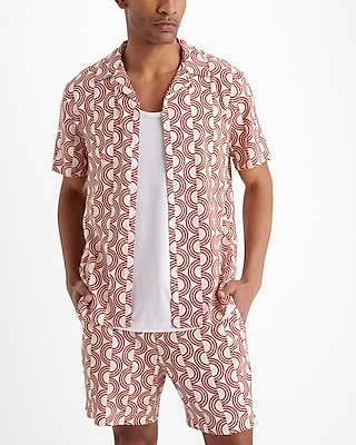 Abstract Linen-Blend Short Sleeve Shirt