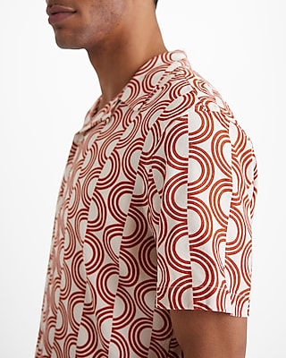 Abstract Linen-Blend Short Sleeve Shirt