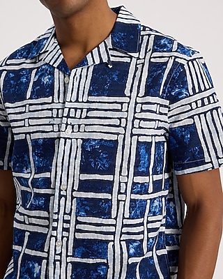 Dobby Textured Woven Print Cotton Short Sleeve Shirt