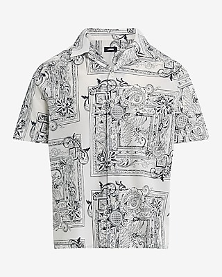 Scarf Print Cotton Stretch Short Sleeve Shirt - thumbnail 8