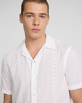 Textured Eyelet Short Sleeve Shirt