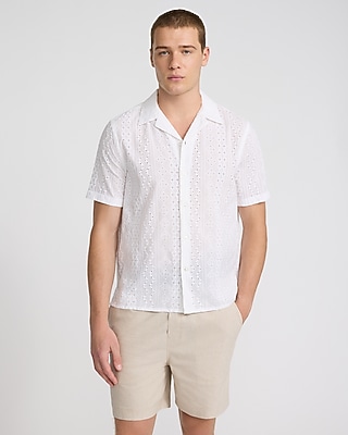 Textured Eyelet Short Sleeve Shirt