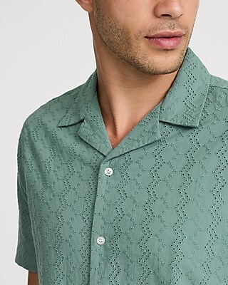 Textured Eyelet Short Sleeve Shirt