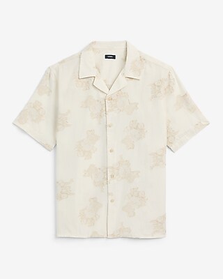 Textured Floral Two Tone Jacquard Short Sleeve Shirt