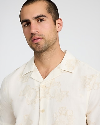 Textured Floral Two Tone Jacquard Short Sleeve Shirt