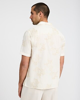 Textured Floral Two Tone Jacquard Short Sleeve Shirt