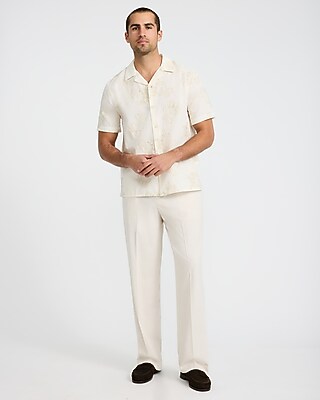 Textured Floral Two Tone Jacquard Short Sleeve Shirt