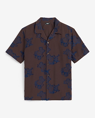 Textured Floral Two Tone Jacquard Short Sleeve Shirt