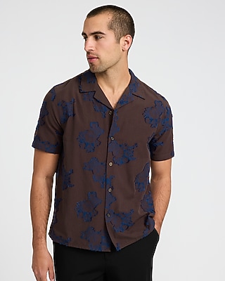 Textured Floral Two Tone Jacquard Short Sleeve Shirt