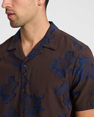 Textured Floral Two Tone Jacquard Short Sleeve Shirt