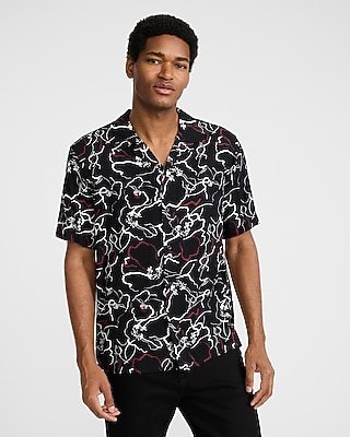 Textured Zig Zag Striped Short Sleeve Shirt | Express