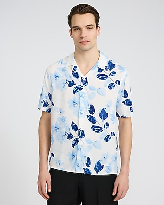 Multi Blue Floral Camp Collar Short Sleeve Shirt | Express