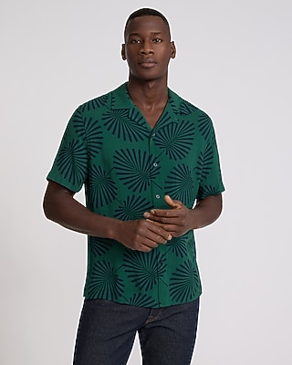 Palm Print Rayon Short Sleeve Shirt