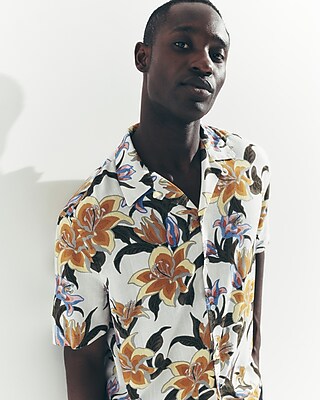Tropical Floral Linen-blend Short Sleeve Shirt