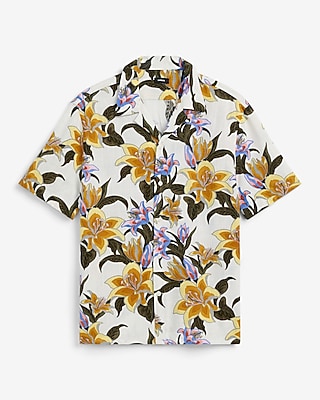 Tropical Floral Linen-Blend Short Sleeve Shirt