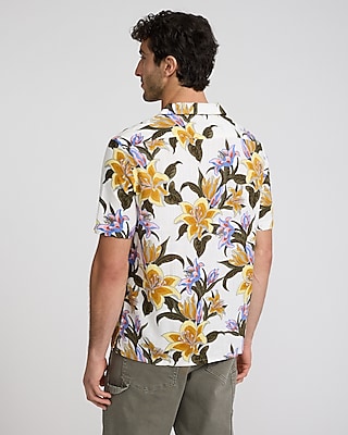 Tropical Floral Linen-Blend Short Sleeve Shirt