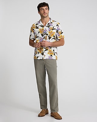 Tropical Floral Linen-Blend Short Sleeve Shirt