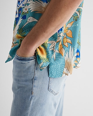 Crane Print Rayon Short Sleeve Shirt