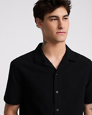Textured Circle Cotton Short Sleeve Shirt