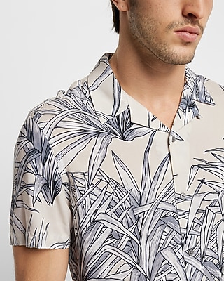 Leaf Print Rayon Short Sleeve Shirt