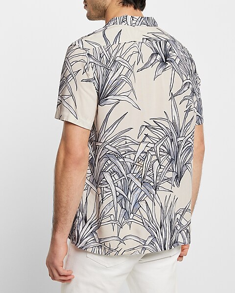 Leaf Print Rayon Short Sleeve Shirt