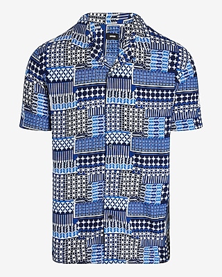 Geo Patchwork Rayon Short Sleeve Shirt