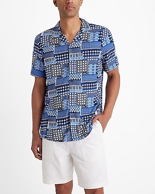 Geo Patchwork Rayon Short Sleeve Shirt