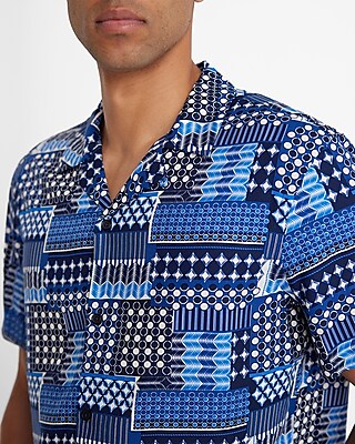 Geo Patchwork Rayon Short Sleeve Shirt