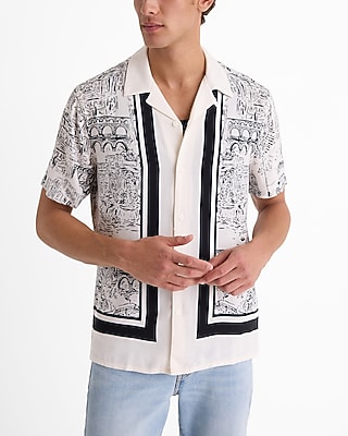 Bordered Travel Rayon Short Sleeve Shirt | Express