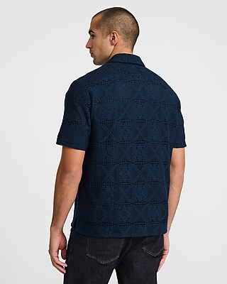 Textured Floral Short Sleeve Sweater Polo