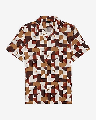 Abstract Geo Print Rayon Short Sleeve Shirt