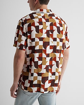 Abstract Geo Print Rayon Short Sleeve Shirt