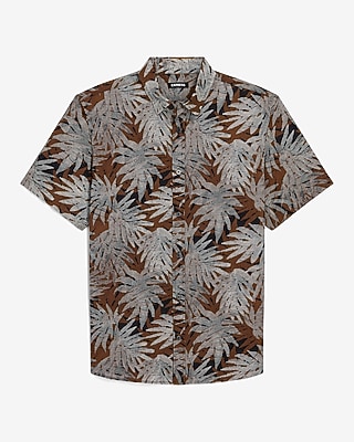  Floral Print Linen-Blend Short Sleeve Shirt