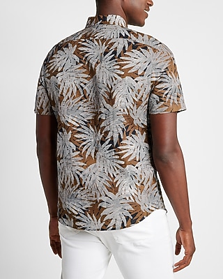  Floral Print Linen-Blend Short Sleeve Shirt