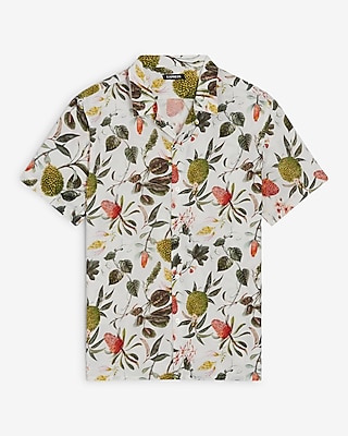 Plant Print Rayon Short Sleeve Shirt